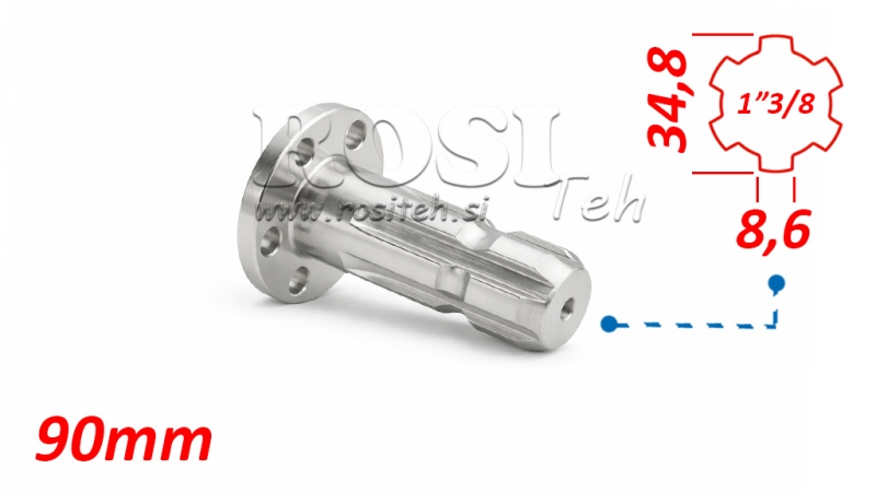 ZAPFWELLENADAPTER MIT FLANSCH 6 LÖCHER 1-3/8 (90 mm)