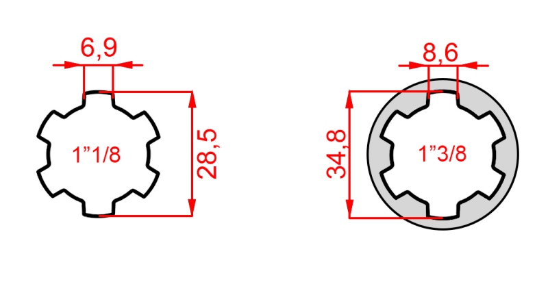 KARDANADAPTER MED TAP FRA 1-3/8 TIL 1-1/8 (150 mm)