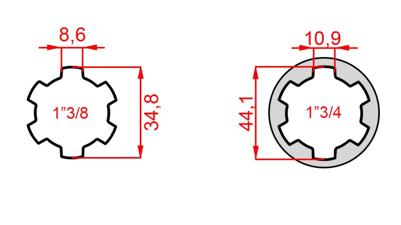 КАРДАНЕН АДАПТЕР С ЩИФТ ОТ 1-3/4 КЪМ 1-3/8 (165 mm)