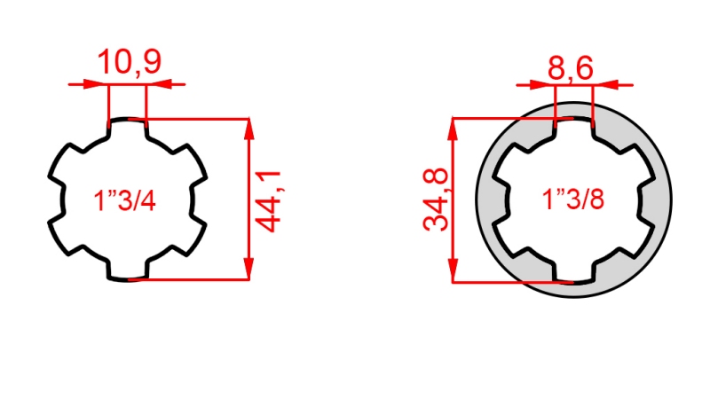КАРДАНЕН АДАПТЕР С ЩИФТ ОТ 1-3/8 КЪМ 1-3/4 (165 mm)