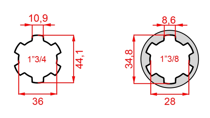 KARDANADAPTER TAPIGA 1-3/8 → 1-3/4 (165 mm)