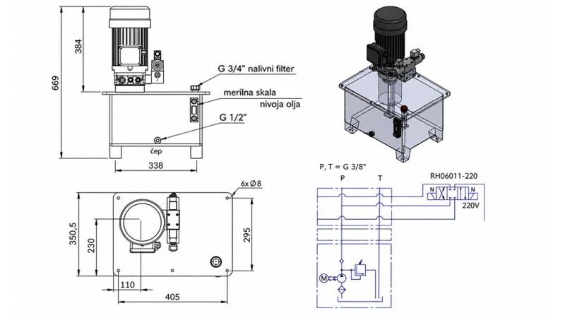 MINI HYDRAULISK POWER-PACK 380V AC (4 kW) - 8 cc - 12 lit/min - tank 25 lit