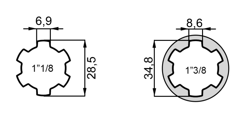 P.T.O. ADAPTER 1”1/8 kuni 1”3/8