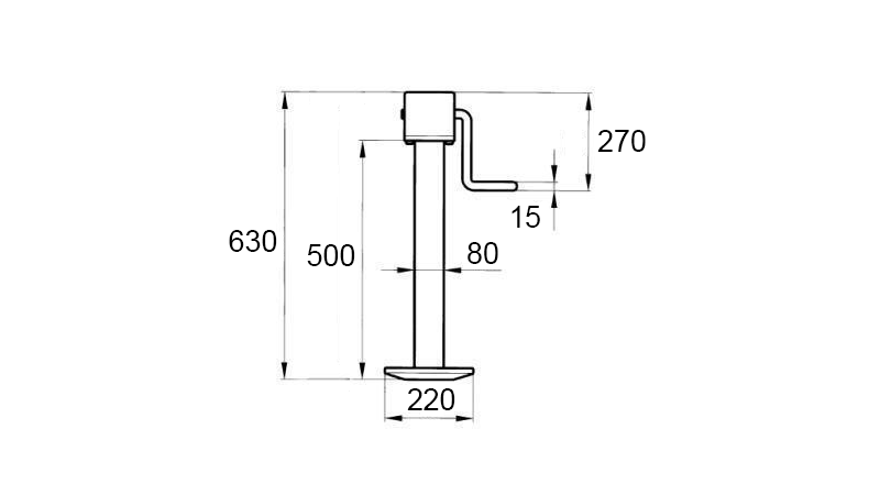 SRIEGINĖ ATRAMINĖ KOJA (AUKŠTIS 630 mm - EIGA 350 mm) - 1.800 kg