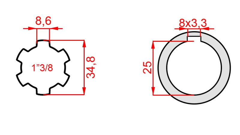 КАРДАНЕН АДАПТЕР 1-3/8 - ОТВОР fi 25 mm (145 mm)