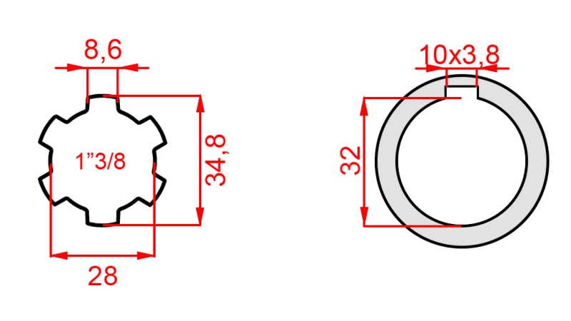 ZAPFWELLENADAPTER 1-3/8 - BOHRUNG fi 32 mm (150 mm)