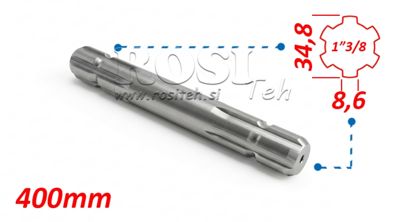 ADAPTATEUR P.T.O. 13/8 DES DEUX CÔTÉS L=400