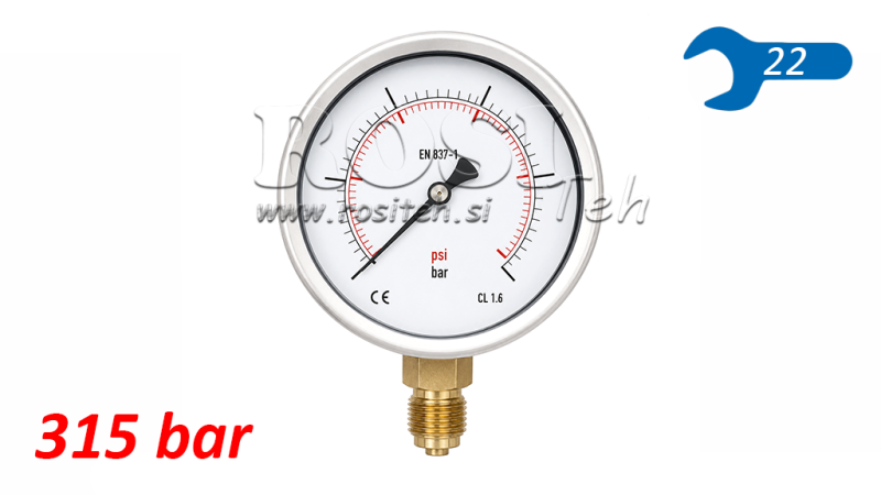 MANOMETRO DN100 VERTICAL 0 - 315 BAR - 1/2