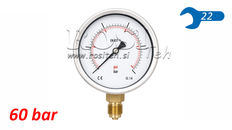 MANOMETRO DN100 VERTICAL 0 - 60 BAR - 1/2