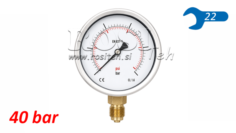 MANOMETRO DN100 VERTICAL 0 - 40 BAR - 1/2