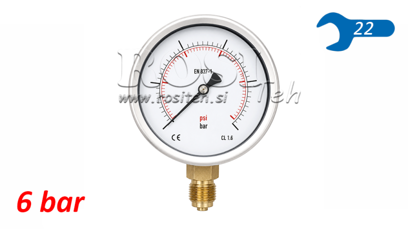 MANOMETRO DN100 VERTICAL 0 - 6 BAR - 1/2