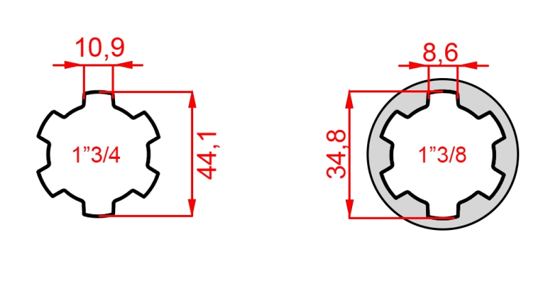 KARDANOVÝ ADAPTÉR Z 1-3/8 NA 1-3/4 (150 mm)