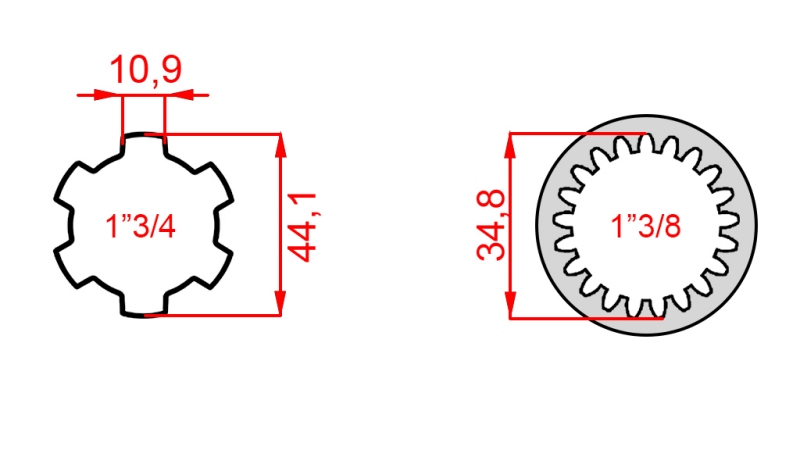 ADAPTATEUR CARDAN DE 1-3/8 (21 CANNELURES) À 1-3/4 (150 mm)