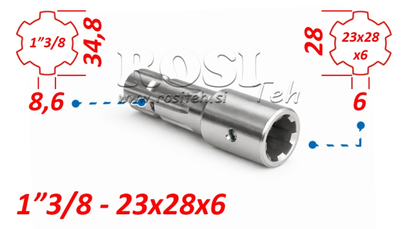ADAPTATEUR CARDAN DE 23x28x6 (6 CANNELURES) À 1-3/8 (140 mm)