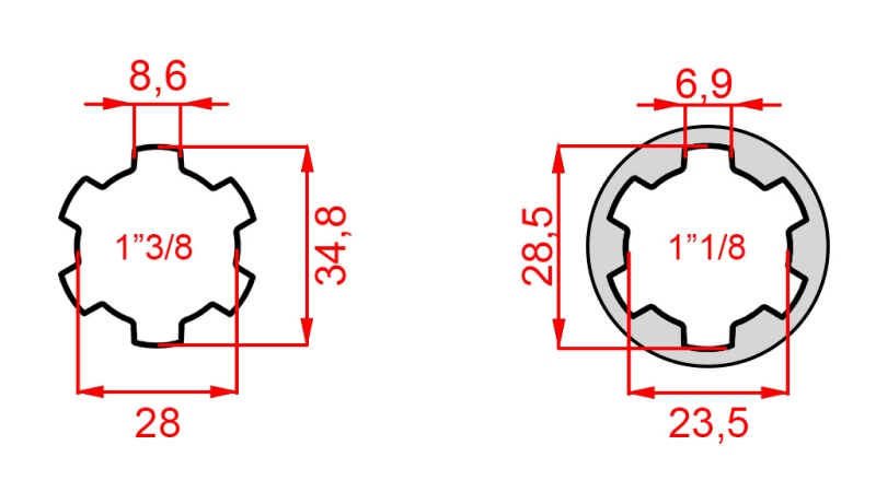 ADATTATORE CARDANICO ADATTATORE DA 1-1/8 A 1-3/8 (47,5 mm)