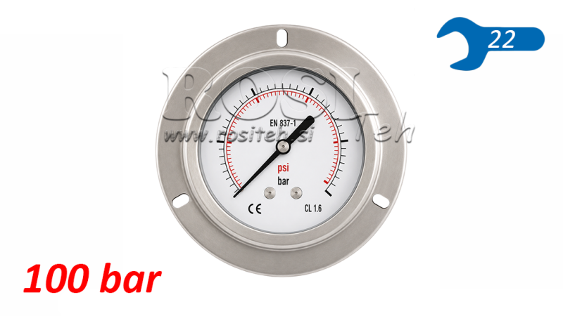 MANOMETRO DN100 REAR 0 - 100 BAR - 1/2