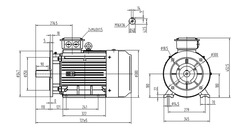 18.5KW-ELEKTRILINE MOOTOR Y3 180M-4_1470RPM 3FAASI JALAD+FLANGE-B3B5