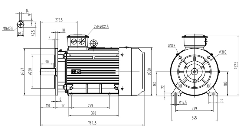 22KW-ELEKTRILINE MOOTOR Y3 180L-4_1470RPM 3FAASI JALAD+FLANGE-B3B5