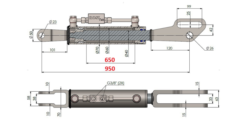 2TON. HÜDRAULILINE TÕSTE KESKTÕMMITS - KAHVEL 60/40-300 (650MM-950MM)