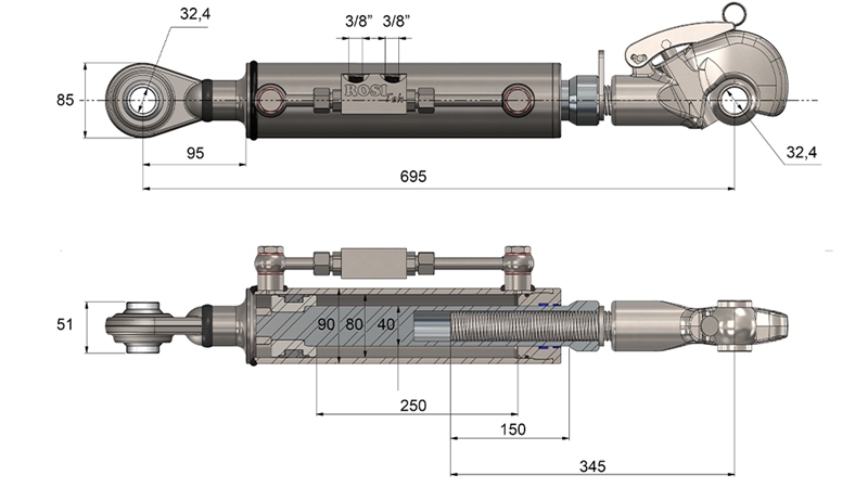 HÜDRAULILINE KEERMEGA KESKTÕMMITS AUTOMATIC - CAT. 3 - 80/40-250 (+95 HP) (32,2 mm)