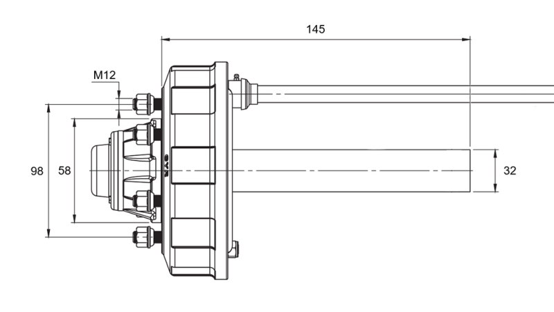FÉLTENGELY FÉKKEL - 450 kg (4 CSAVAR) - 145 mm