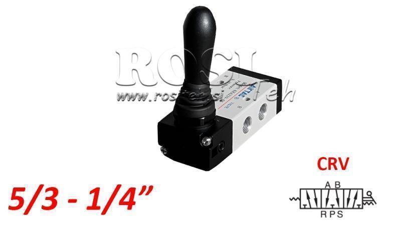 PNEVMATSKI ROČNI VENTIL 5/3 1/4 PRT-0853-CRV VRAČANJE Z VZMETJO