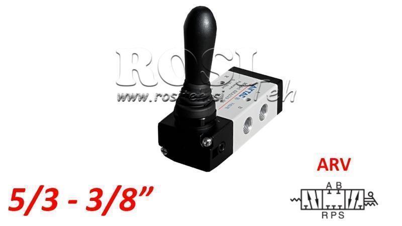 PNEVMATSKI ROČNI VENTIL 5/3 3/8 PRT-0852-ARV VRAČANJE Z VZMETJO