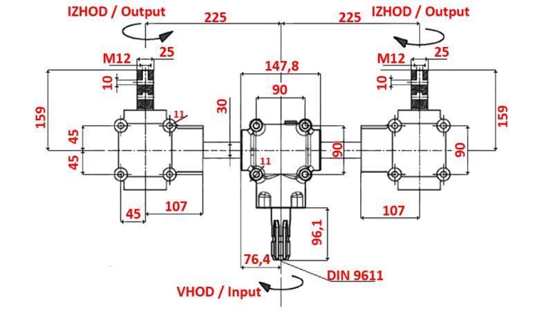 REDUKTORITE KOMPLEKT 1:1.3 (27HP-20kW) KÜLMAKANDJALE L:450 RAUD