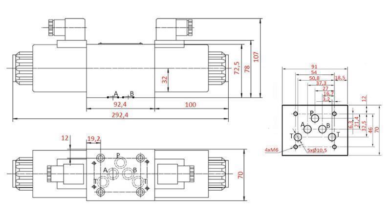 HÜDRAULINE ELEKTROMAGNETILINE VENTIIL KV-4/3 CETOP 5 12/24/230V N1