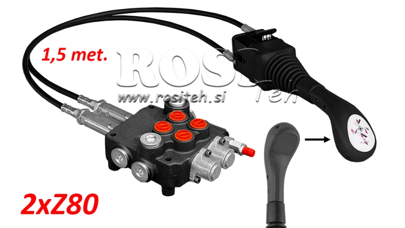 JOYSTICK BEZ TLAČÍTKA - BOWDEN LANKO 1,5 m + HYDRAULICKÝ VENTIL 2xZ80