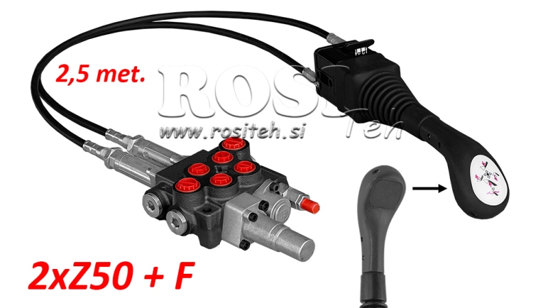 JOYSTICK SANS BOUTON - CÂBLE BOWDEN 2,5 m + DISTRIBUTEUR HYDRAULIQUE 2xZ50 + POSITION FLOTTANTE
