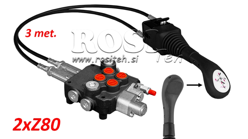 JOYSTICK ILMAN PAINIKETTA - BOWDEN VAIJERI 3 m + HYDRAULINEN VENTTIILI 2xZ80 + KELLUNTATOIMINTO