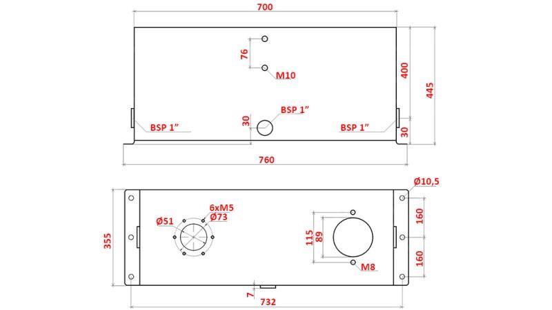 METALLTANK 100 LITER WÜRFEL 445x355x700mm VORBEREITUNG FÜR RÜCKFILTER