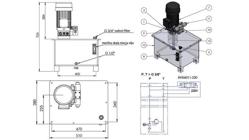 MINI HÜDRAULILINE AGREGAT 380V AC (4 kW) - 8 cc - 12 lit/min - tank 40 lit