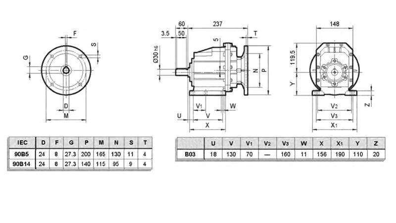 ERC03 REDUKTOR ELEKTRIMOOTORILE MS90 (1.1-1.5kW) SUHE 25:1