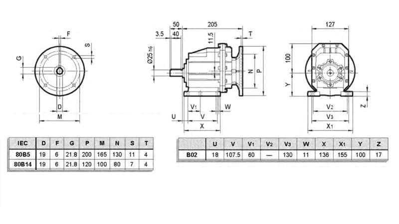 REDUCTOR ERC02 PARA MOTOR ELÉCTRICO MS80 (1.1-1.5kW) RELACIÓN 24:1