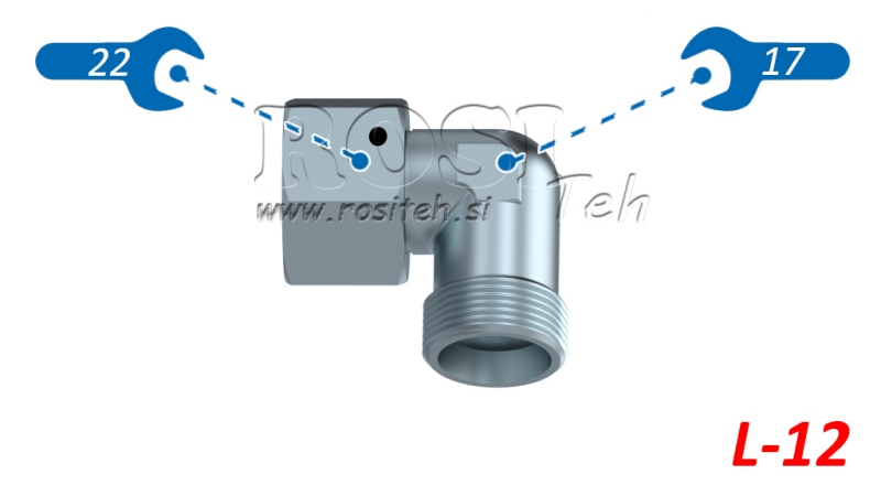 KOLANKO HYDRAULICZNE 90° L-12 Z NAKRĘTKĄ OBROTOWĄ M18X1,5