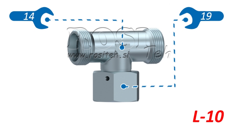 HYDRAULISK T-STYKKE L-10 MED CENTRAL DREJELIG MØTRIK M16X1,5