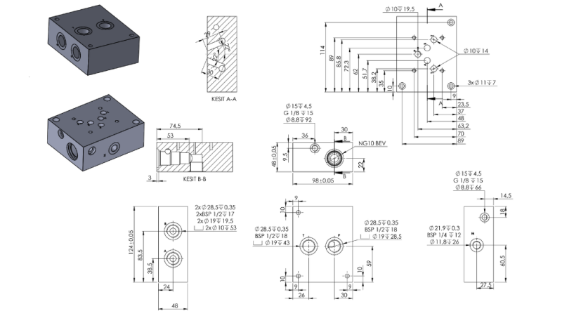 BASE CETOP NG10-1-RV