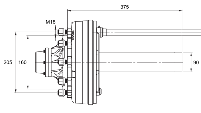 FÉLTENGELY FÉKKEL - 5250 kg (6 CSAVAR) - 290 mm