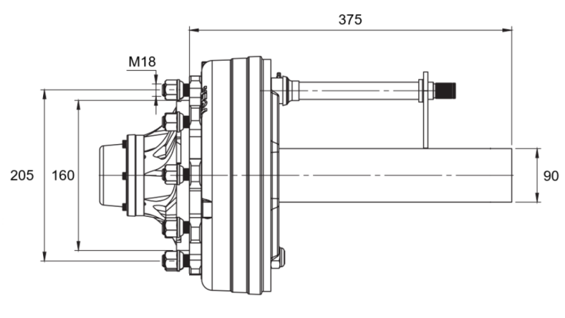 DEMI-ESSIEU AVEC FREINS - 5250 kg (6 VIS) - 290 mm