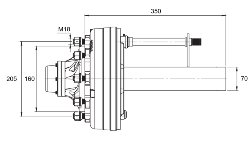 SEMIALBERO CON FRENI - 3600 kg (6 VITI) - 250 mm
