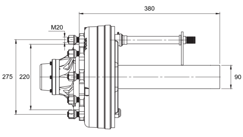 DEMI-ESSIEU AVEC FREINS - 5000 kg (8 VIS) - 380 mm