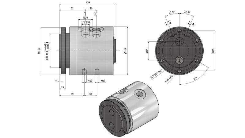 HÜDRAULILINE VERTIKALNE ÜHENDUS 2WAY IH2050-GS6LS 1/2 45LIT/MIN 250RPM 350BAR