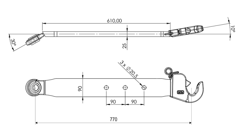 KOLMEPUNKTI HAAKESEADME ALUMISED TÕSTEHOOVAD CAT. 2 - 70x20 mm - 770 mm (75 HP)