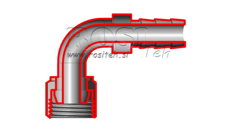 HÜDRAULILINE NAISTE ÜHENDUS 1 KURV 90° KUMMIVOOLIKULE Φ 25