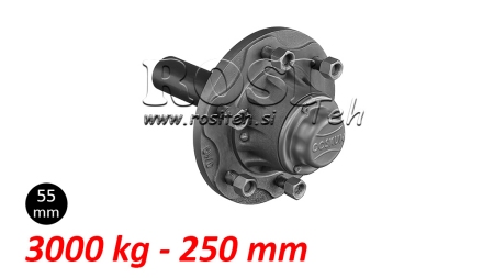 PUOLIAKSELI ILMAN JARRUJA - 3000 kg (6 RUUVIA) - 250 mm