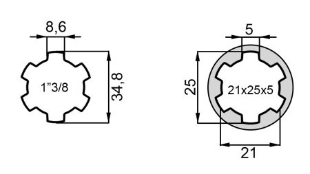 ADAPTATEUR P.T.O. 13/8 21x25x5 - 6 DENTS