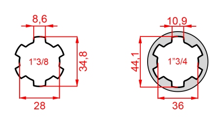 KARDANOVÝ ADAPTÉR S ČAPOM Z 1-3/4 NA 1-3/8 (165 mm)