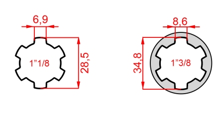 ZAPFWELLENADAPTER VON 1-3/8 AUF 1-1/8 (140 mm)